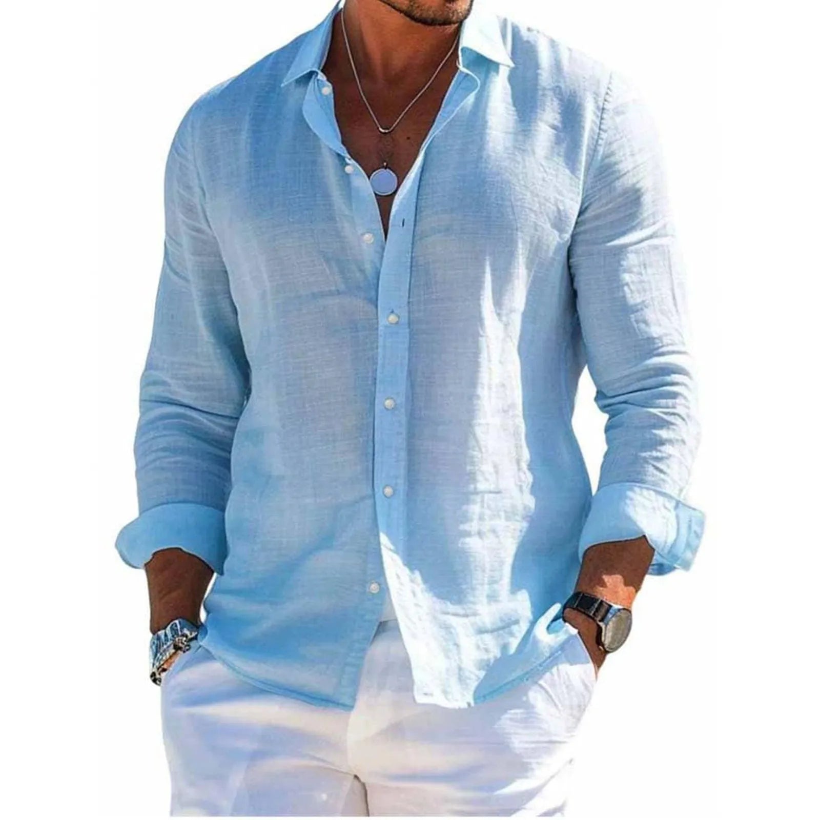 Men's Casual Long Sleeve Polyester Shirt for Spring and Summer