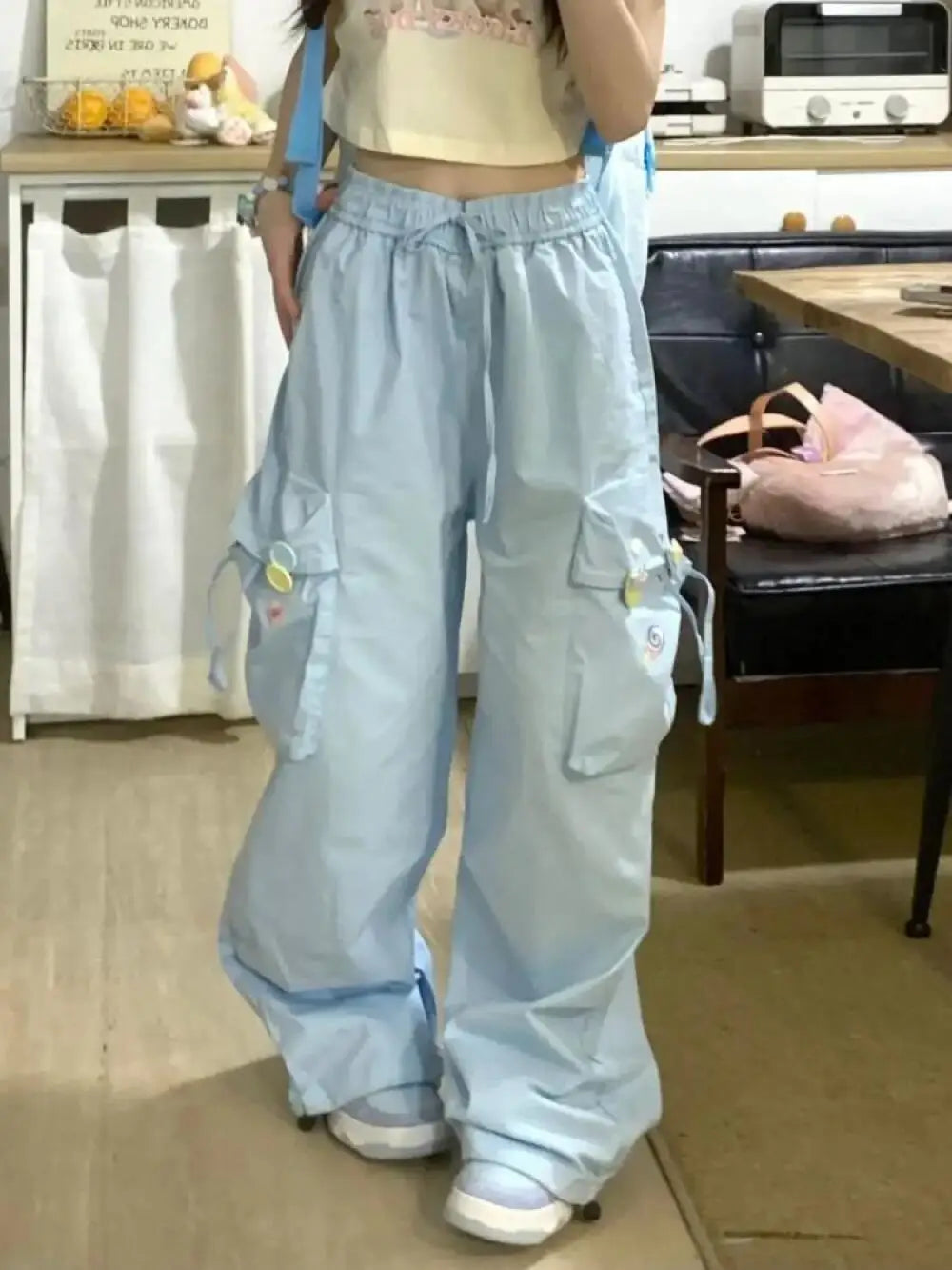 Light Blue Cargo Pants for Women with Large Pockets