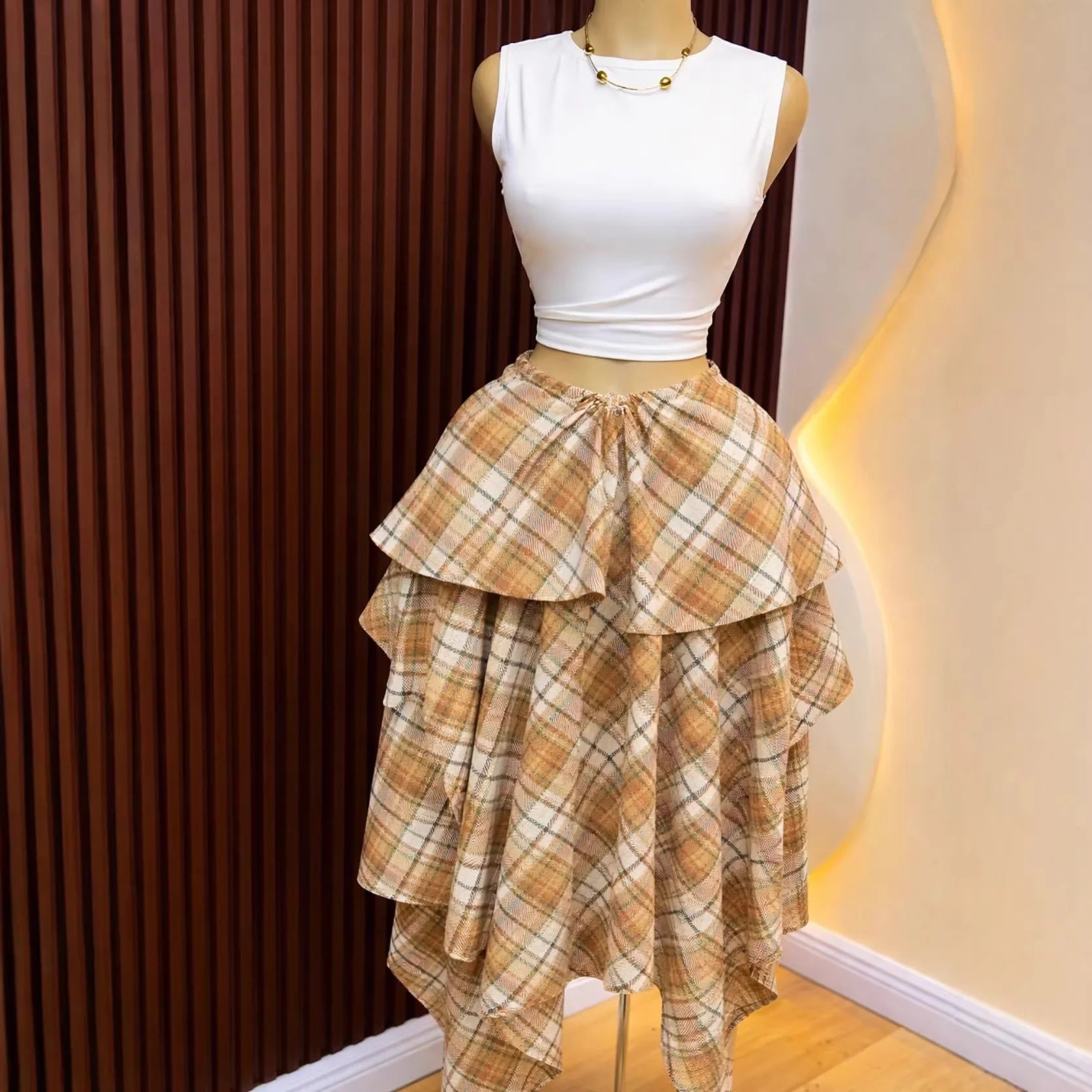 A-Line Mid Length Skirt for Women in Polyester Casual Style