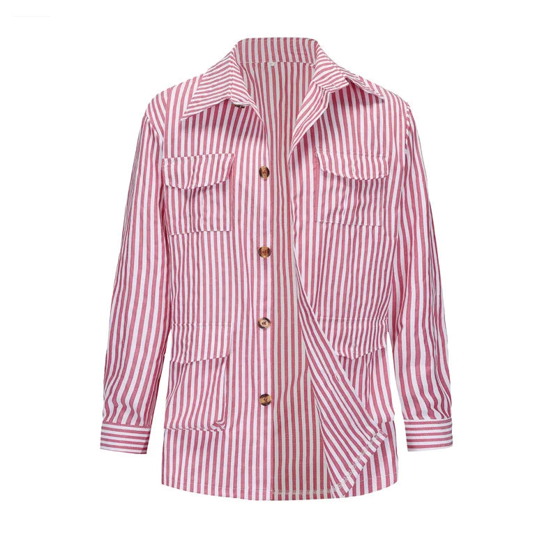 Men's Casual Long Sleeve Striped Belted Shirt in Multiple Colors