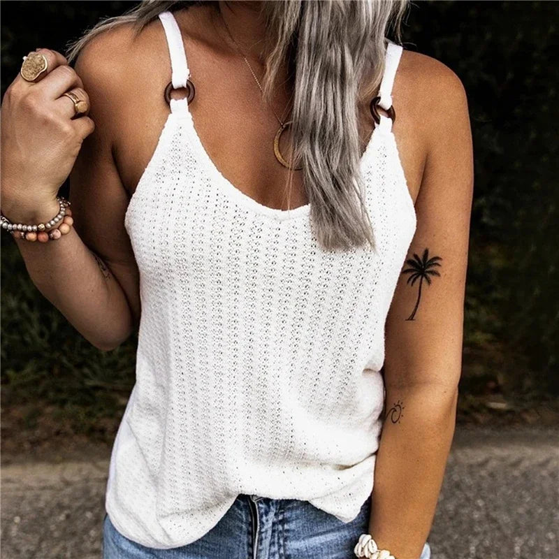 Trendy Women's Solid Color V-Neck Sleeveless Tank Top