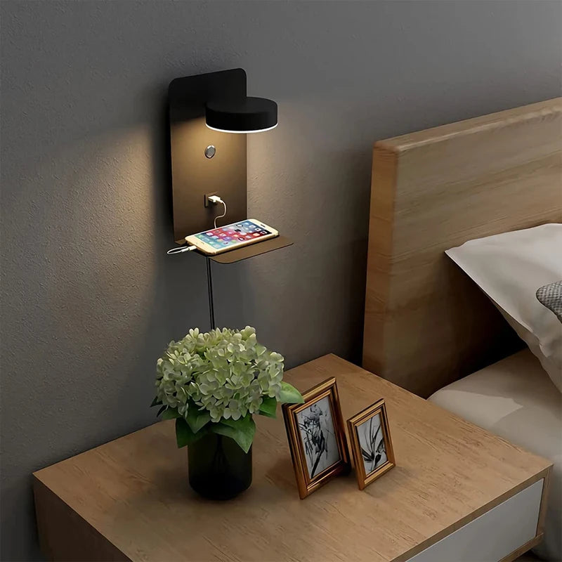 Modern Black LED Wall Lamps with USB Charging for Home