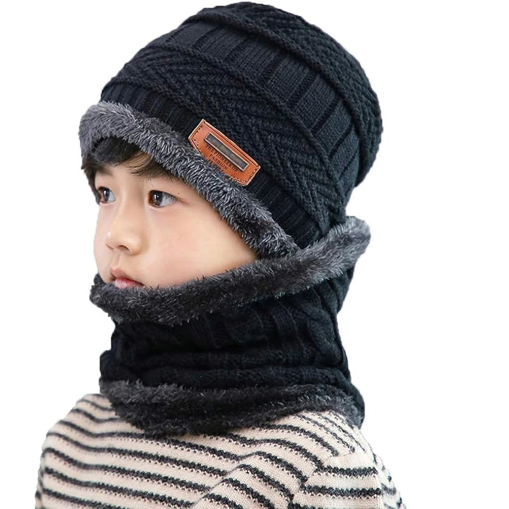 Kids Knitted Hat Scarf Set for 4-6 Years Unisex Polyester