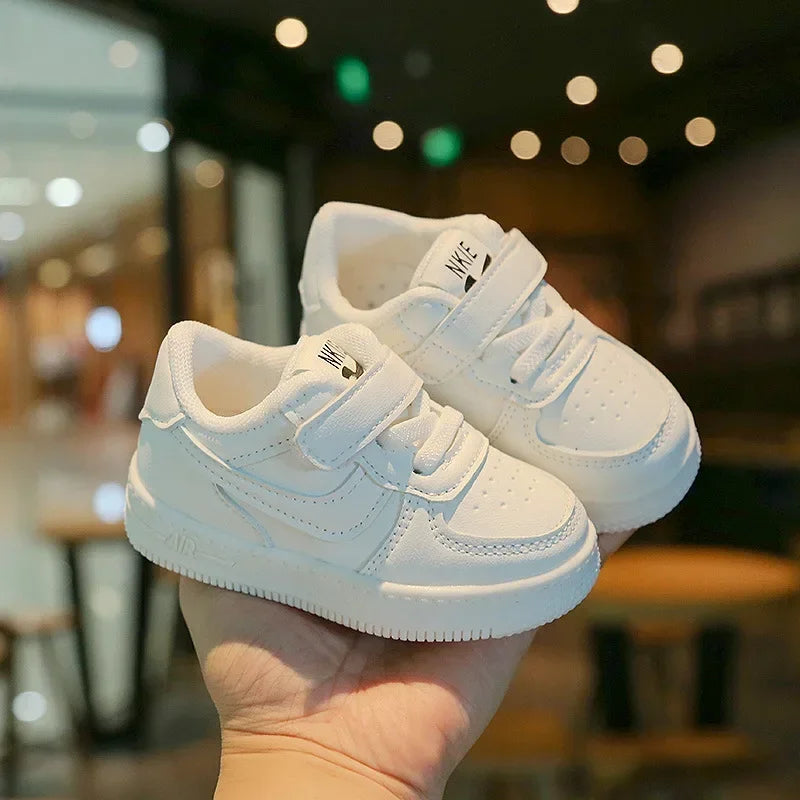Boys White Black Yellow PU Sneakers for Autumn Winter