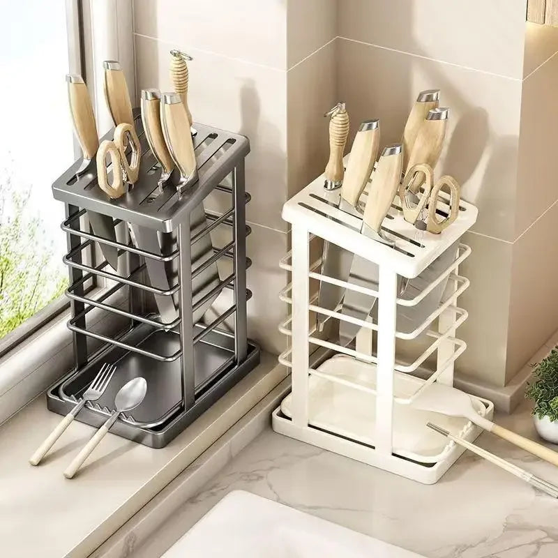 Multi-function Metal Dish Rack and Knife Holder for Kitchen