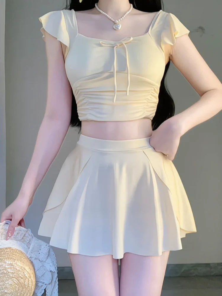 Polyester Two Piece Swimsuit for Women with Square Neck