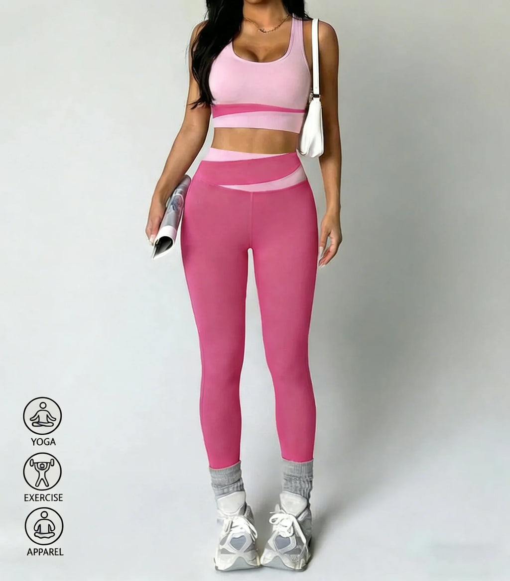 High Waist Women Yoga Set with Breathable Leggings and Bra