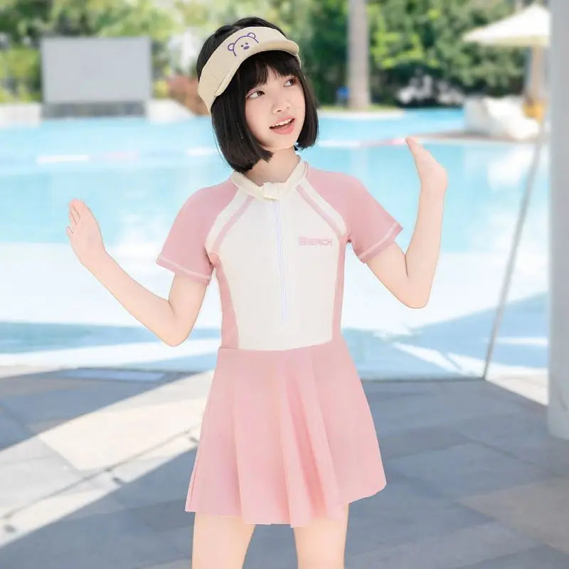2026 Girls Cartoon UV Protection One-Piece Swimwear