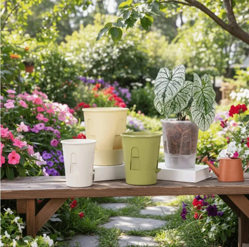 Self Watering Plastic Planter Pot Tray for Outdoor Plants
