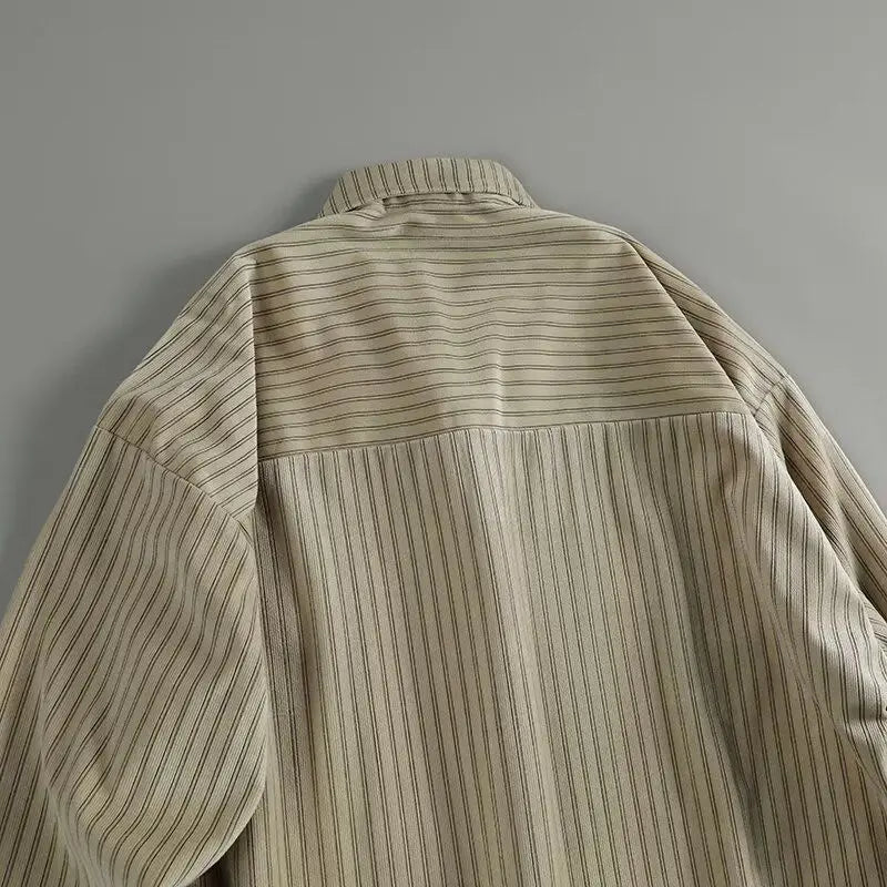 Retro Japanese Style Casual Loose Fit Corduroy Color Block Striped Long Sleeve Men's Shirt Autumn New Arrival Fashion Top