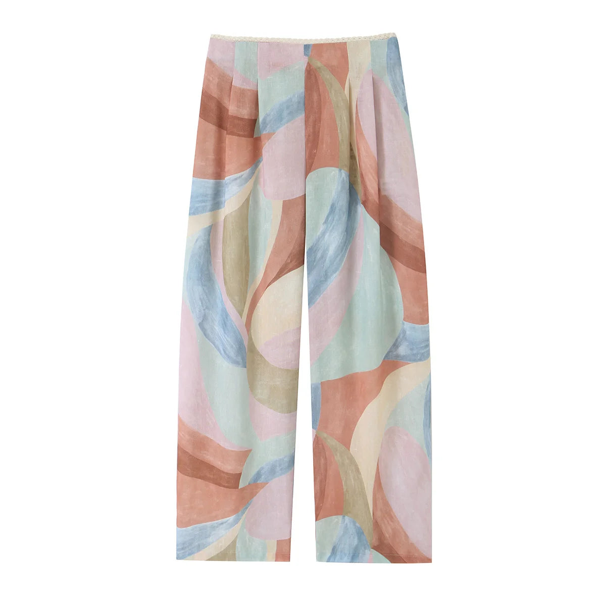 Chic Lace Trim Printed Pants Set for Women by MALEY LifeStyle