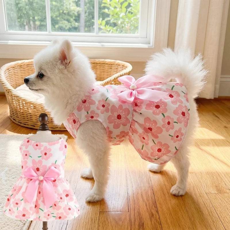 Floral Print Summer Dress for Pets in Lightweight Polyester