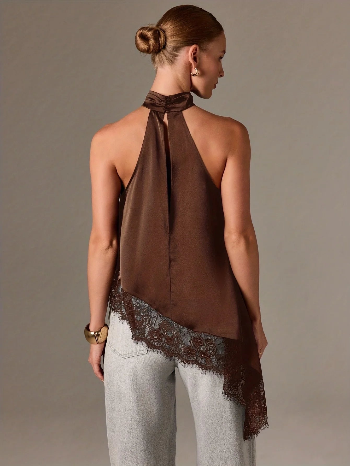 Chic Women's High-Neck Backless Halter Top in Polyester