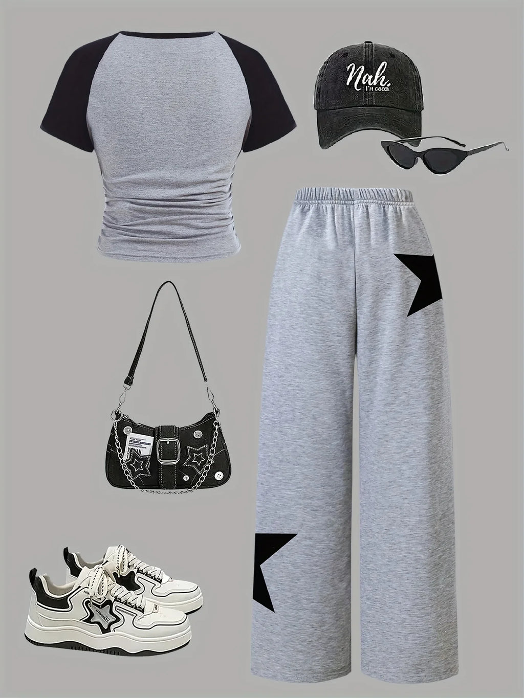 Girls' 2-Piece Set with Gray Wide-Leg Sweatpants