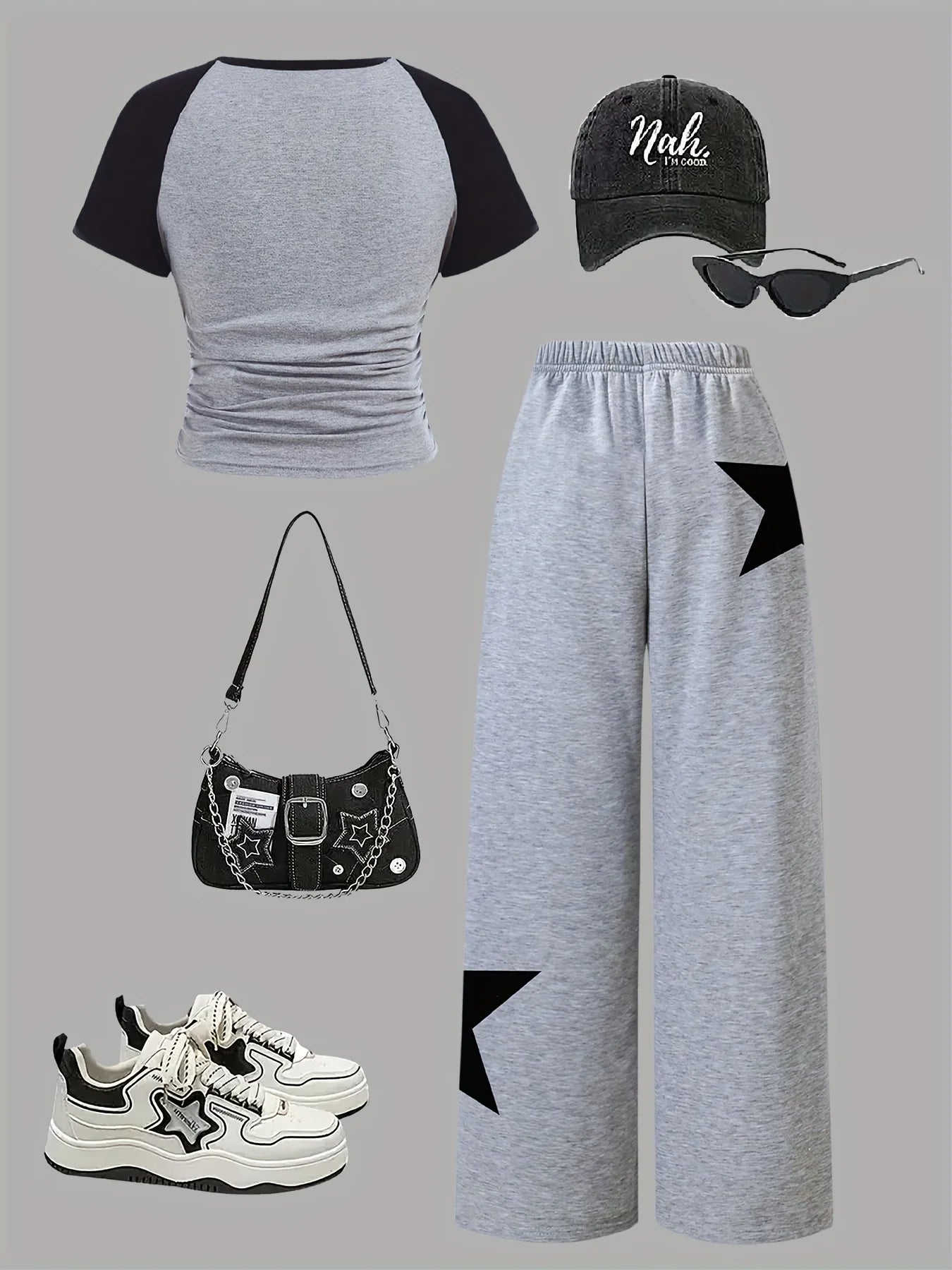 Girls' 2-Piece Set with Gray Wide-Leg Sweatpants