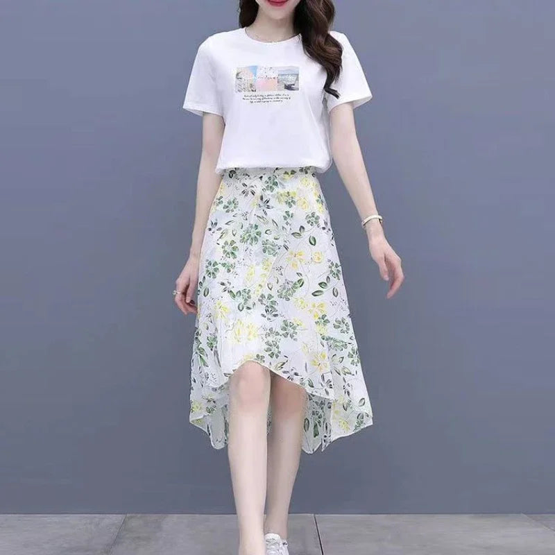 Chiffon Floral Skirt A-Line Style for Women in Summer