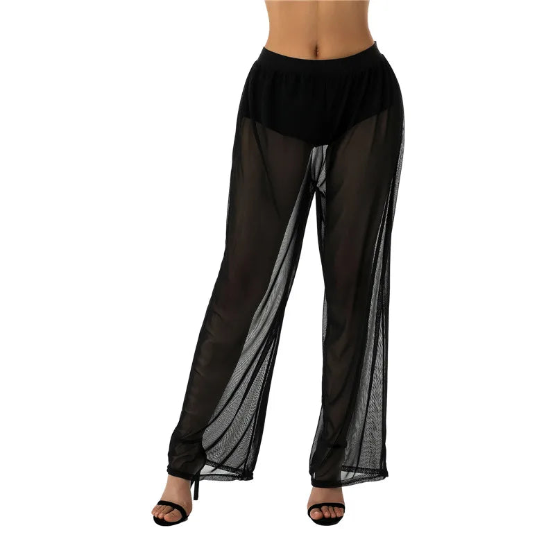 Women High Waist Wide Leg Beach Pants in Polyester