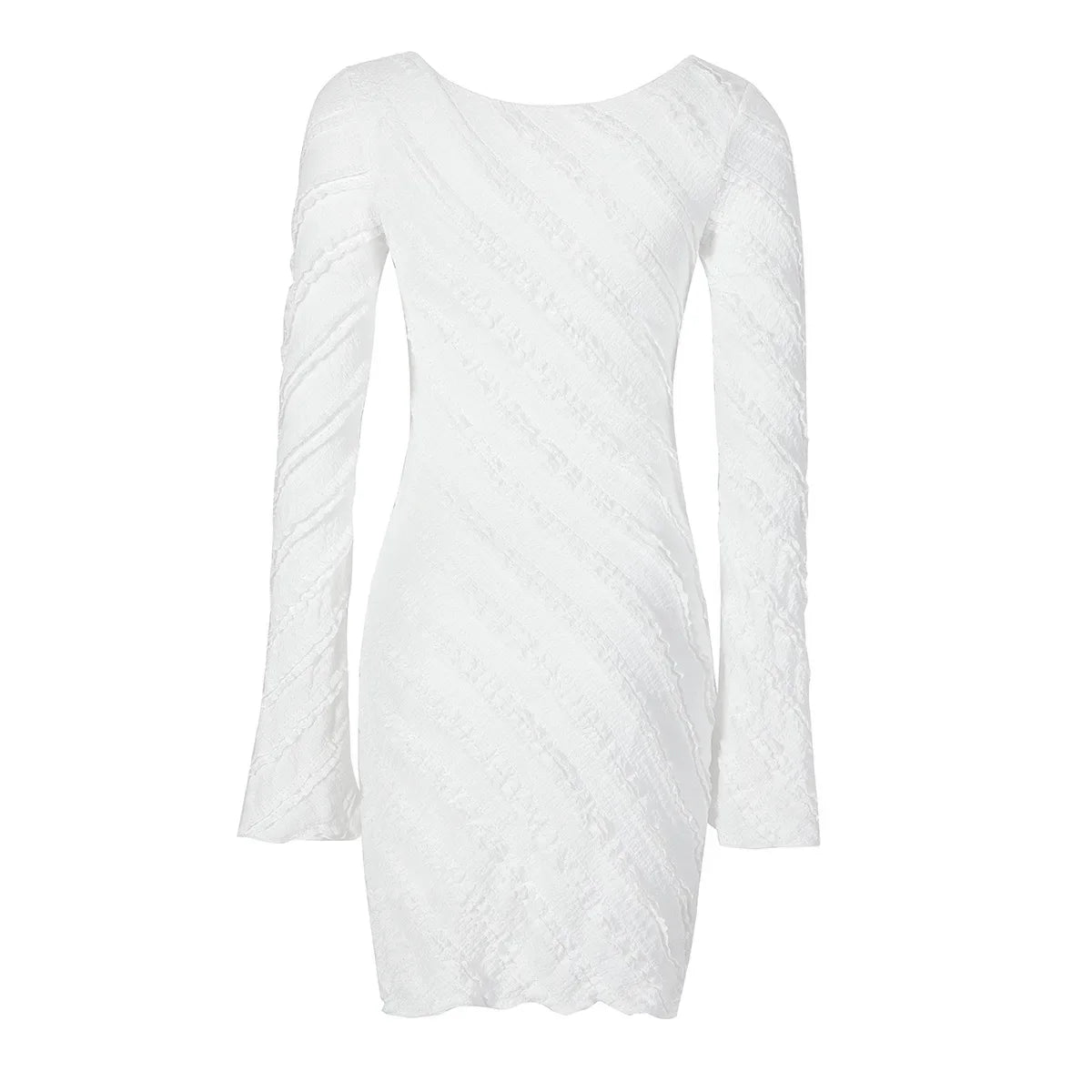 Classic White Knitted Women's Dress with Boat Collar