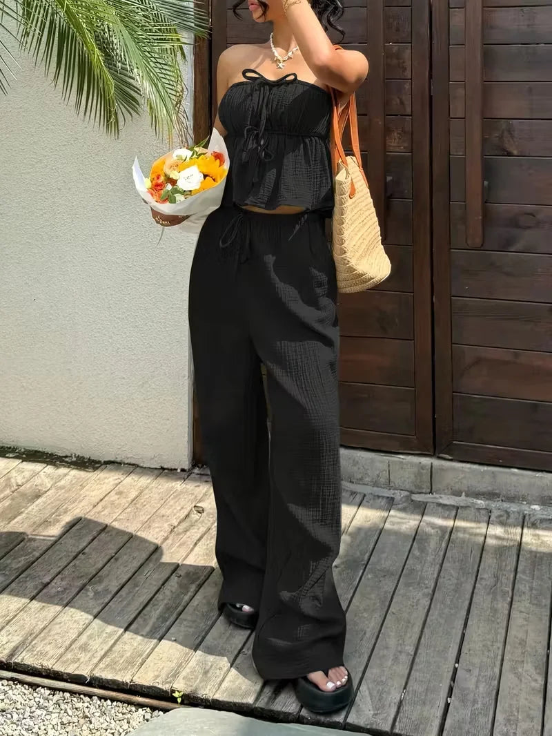 Lace Up Casual Two-Piece Set for Women in Soft Jersey