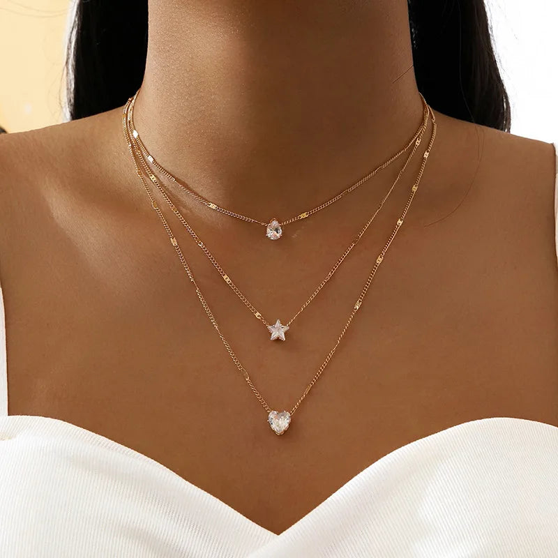 Trendy Heart Zircon Pendant Necklace for Women Party Wear