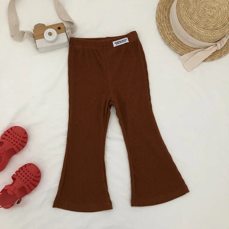 Stylish Girls' Bell Bottom Pants in Solid Color for Summer