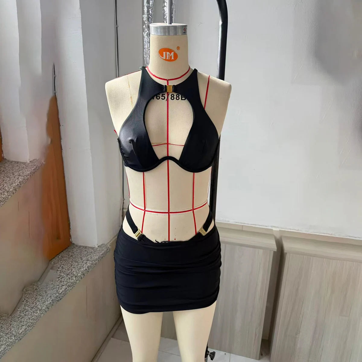 Black High Waist Bikini Set for Women in Nylon and Elastane