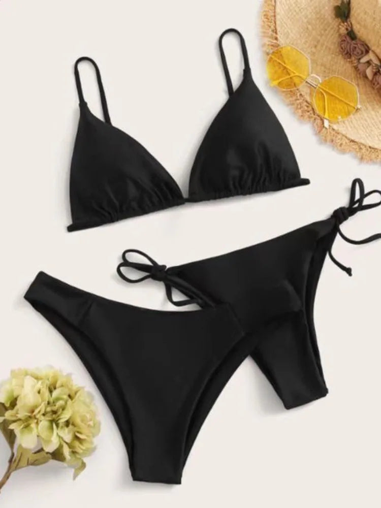 Women’s Push Up Bikini Set with Adjustable Straps and 2 Bottoms