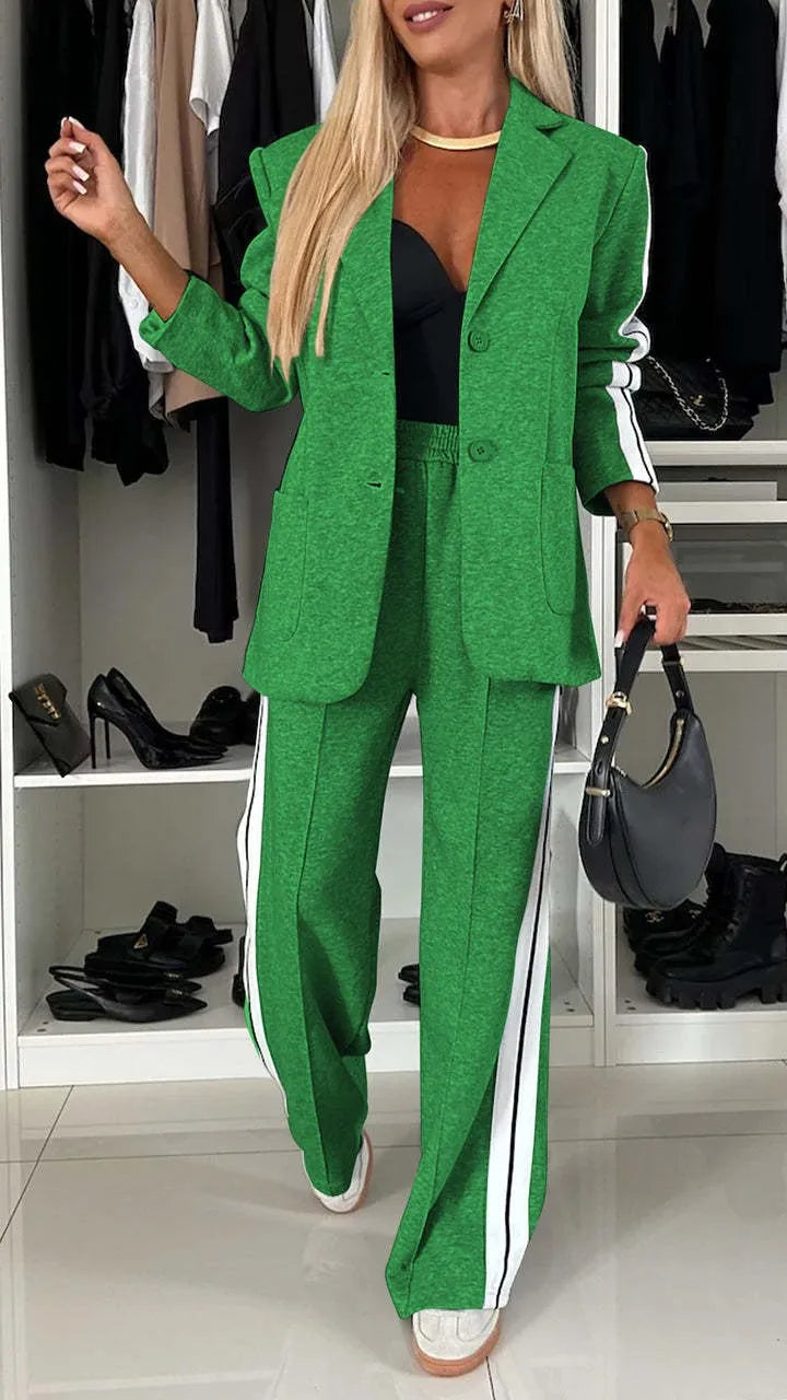 Btsukimi Women's Color Block Blazer and Wide Leg Pants Set