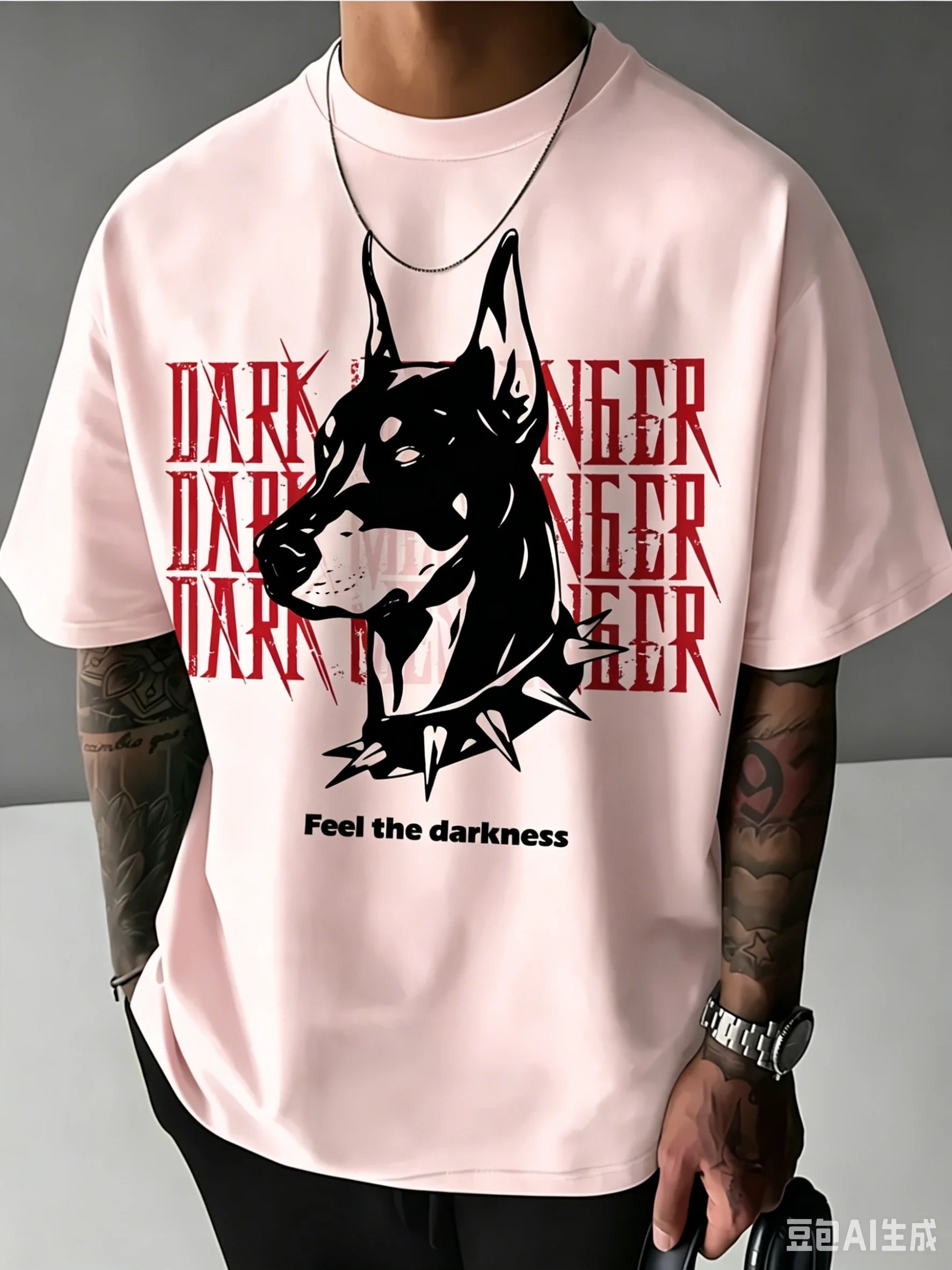 Men's Loose T-shirt - Dark Aesthetic Doberman Print - Street Style Casual Wear - Breathable Cotton Round-neck Short-sleeved Top