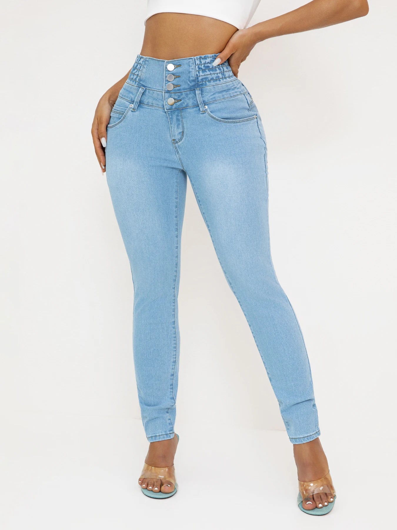 Light Blue High-Waisted Stretch Denim Jeans for Women
