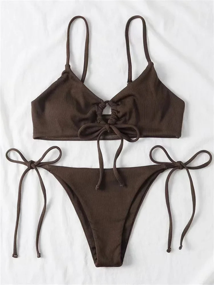 2024 Women's Low Waist Solid Bikini Set for Comfortable Beach Wear