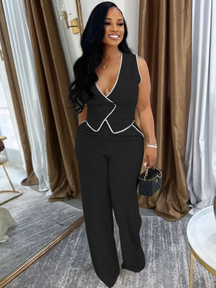 Elegant Black Two Piece Women Set for Summer 2025