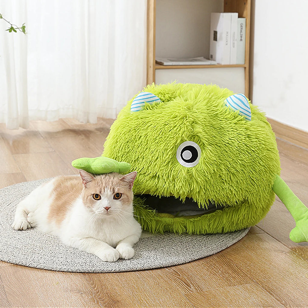 Cozy Plush Pet Cave with Cartoon Monster Design for Pets