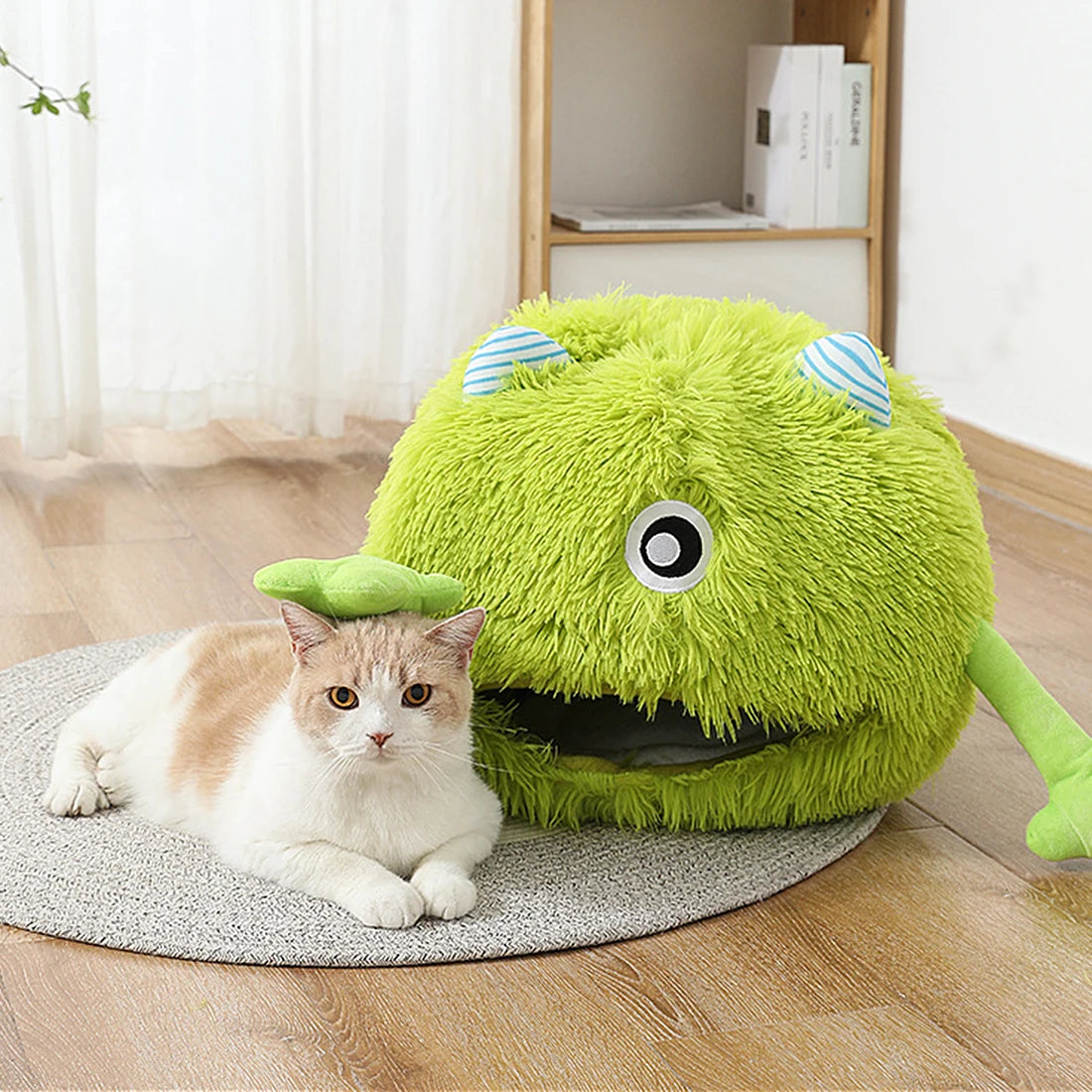 Cozy Plush Pet Cave with Cartoon Monster Design for Pets