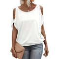 Solid White Cold Shoulder Women's Knit Tee for Spring Summer