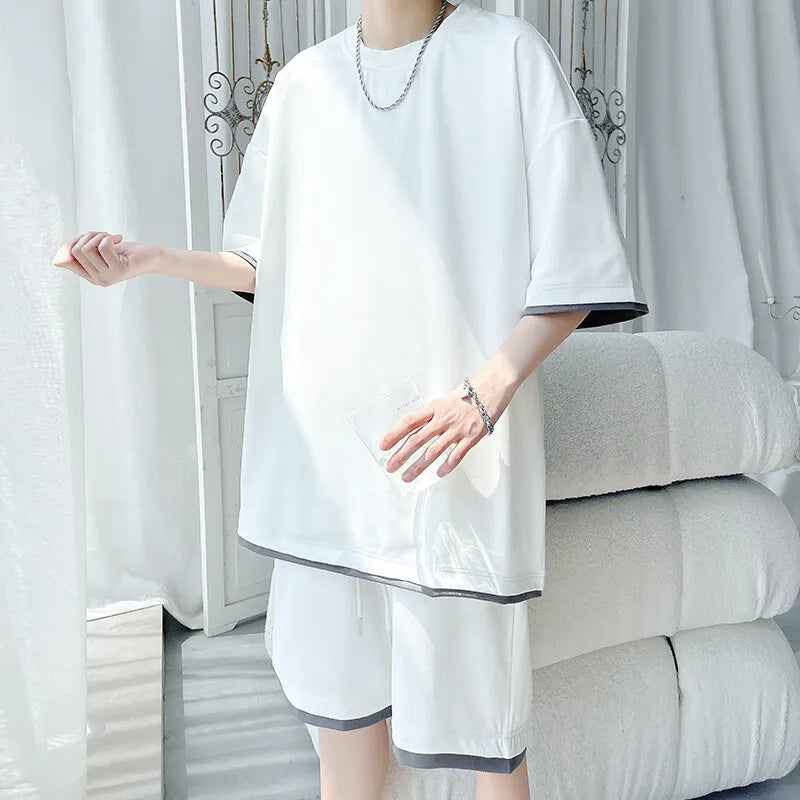 Men's Summer Solid Color 2-Piece T-Shirt and Shorts Set Casual Wear