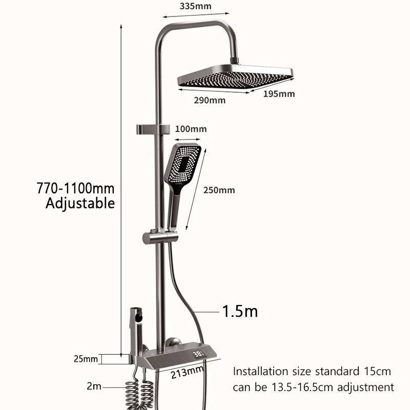 Black and White Gray Shower Set with Digital LED Display