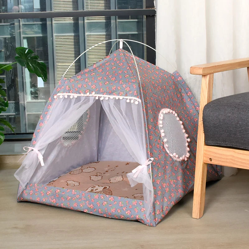 Charming Semi-Closed Flower Tent Nest for Pets