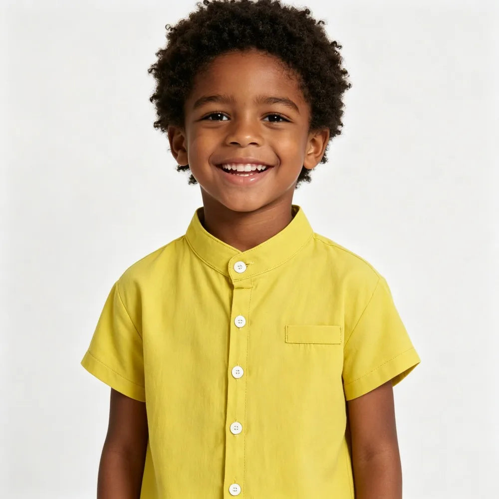 Boys Cotton Short Sleeve Dress Shirt Blouse for Summer