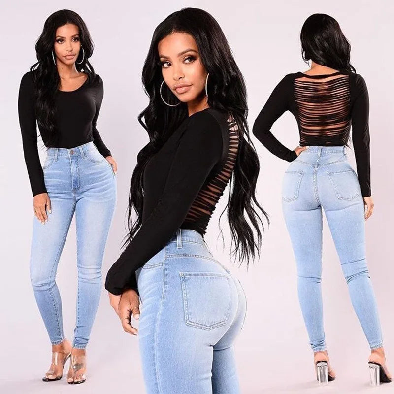 High Waist Denim Skinny Jeans for Women with Pockets