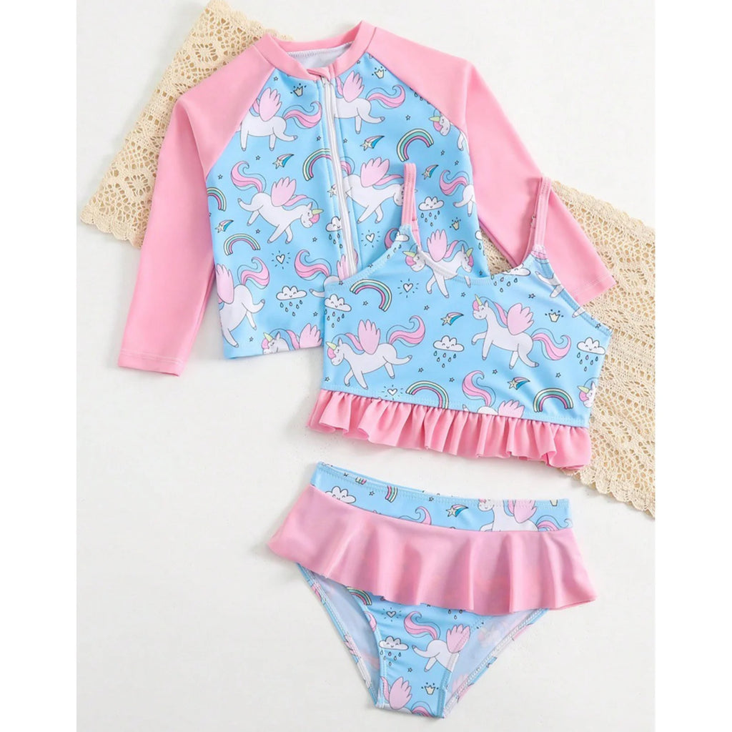 iEFiEL Girls 3-Piece Swim Set Long Sleeve Zippered Top
