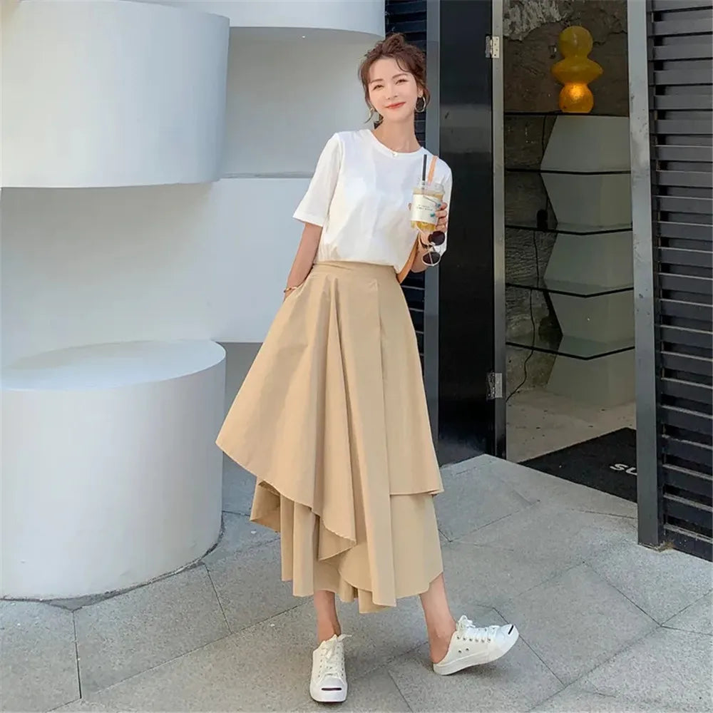 High Waist Asymmetric Skirt Pants for Women by YKANGS