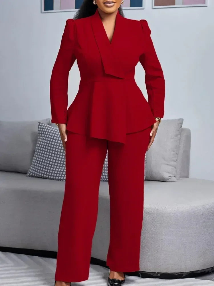 Chic Plus Size Women Blazer Coat and Tailored Pants Set