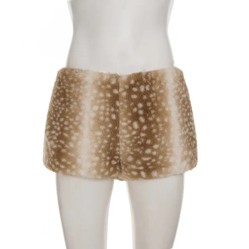 FAGADOER Women's Vintage Deer Pattern Bodycon Shorts