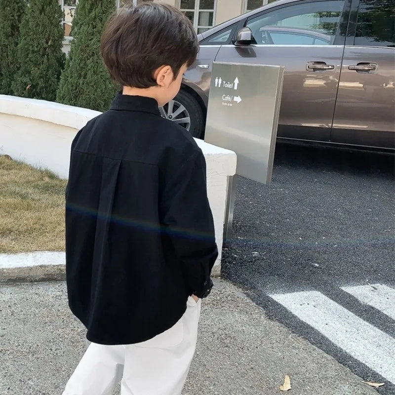 Korean Style Boys Long Sleeve Shirt in Soft Cotton