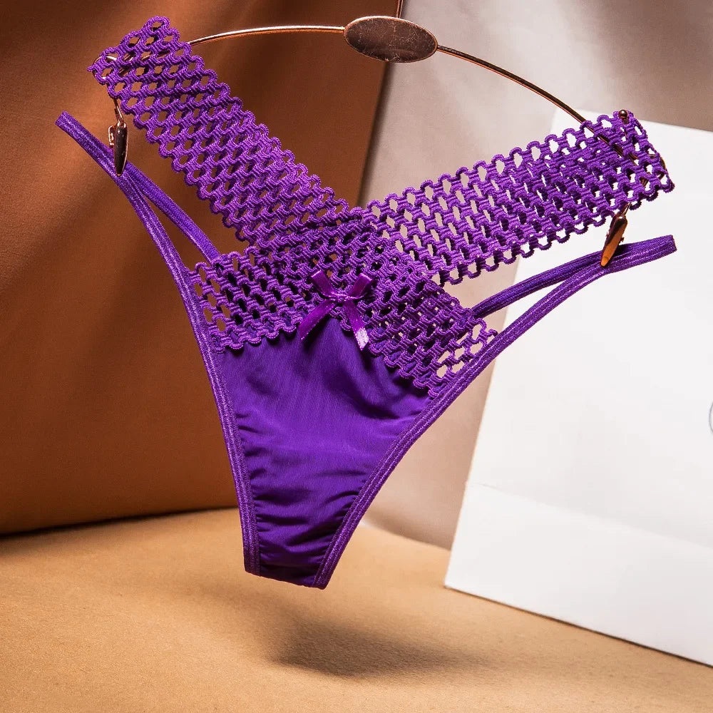 Lace Briefs for Women with Drawstring and Hollow Design