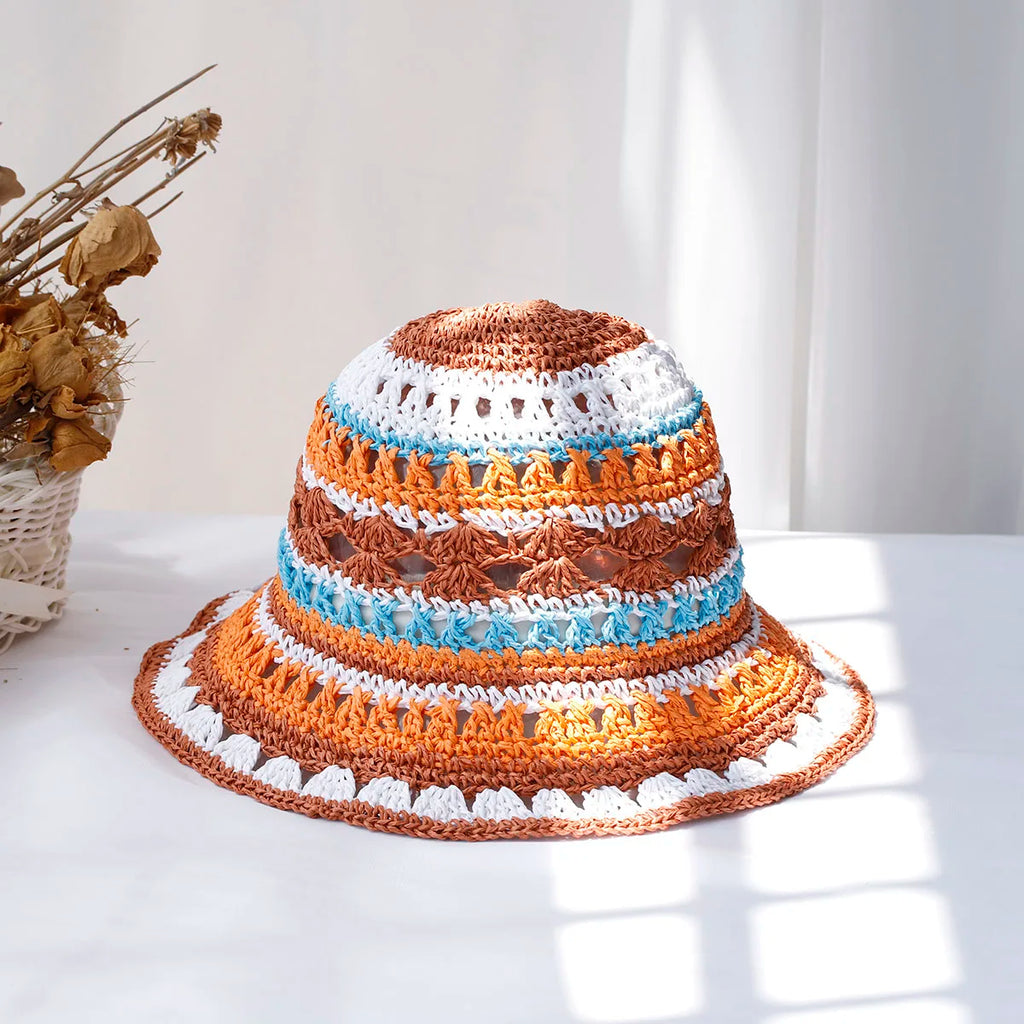 Multicolor Straw Bucket Hat for Women - Casual Summer Style