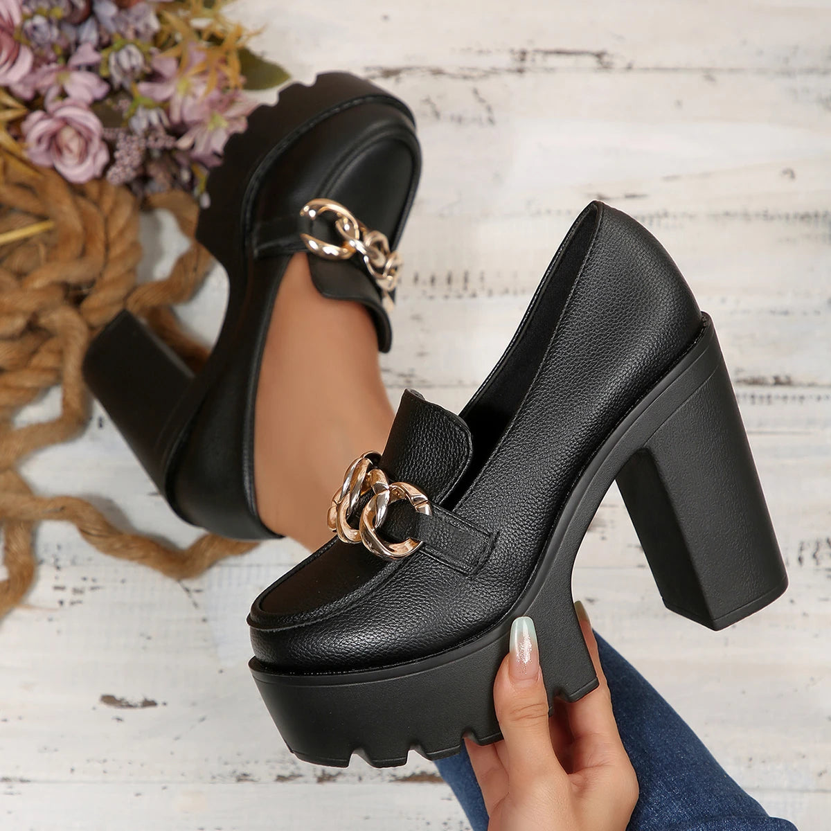 Stylish Chunky High Heel Platform Pumps for Women