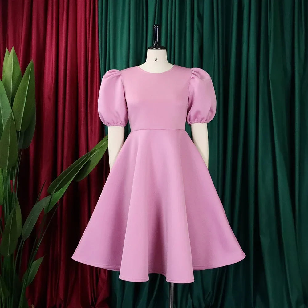 Luxury Polyester A-Line Dress with O Neck for Women