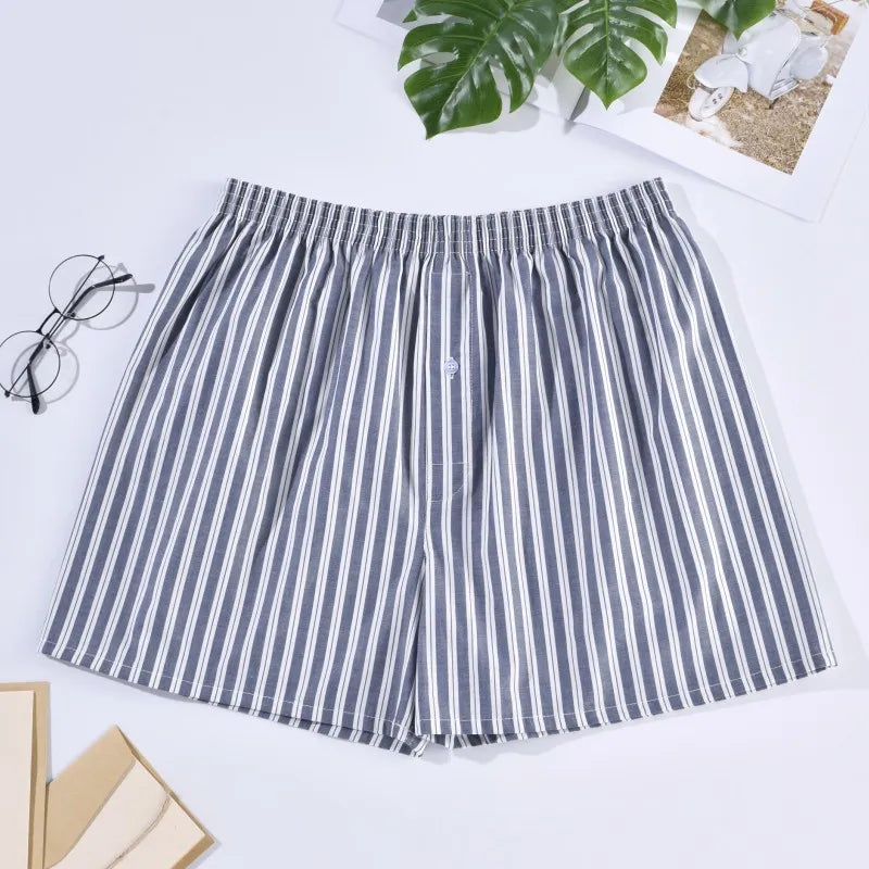 Comfortable Cotton Boxer Shorts for Men in Striped Plaid